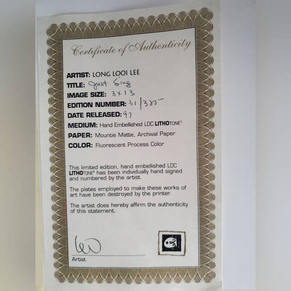 : Long Looi Lee Limited Edition 31/325 hand embellished lithograph just sing - Picture 8 of 16